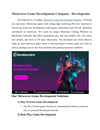 metaverse game development company developcoins