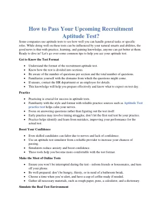 How To Pass Your Upcoming Recruitment Aptitude Test?