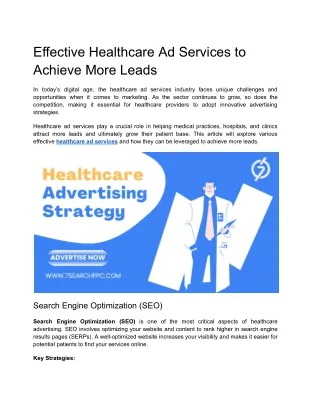 Effective Healthcare Ad Services to Achieve More Leads