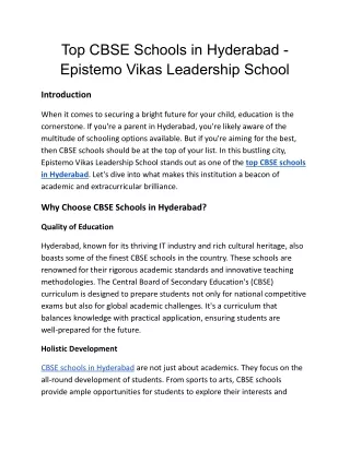 Top CBSE Schools in Hyderabad - Epistemo Vikas Leadership School