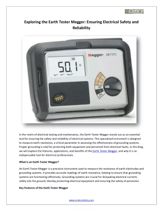 Exploring the Earth Tester Megger: Ensuring Electrical Safety and Reliability