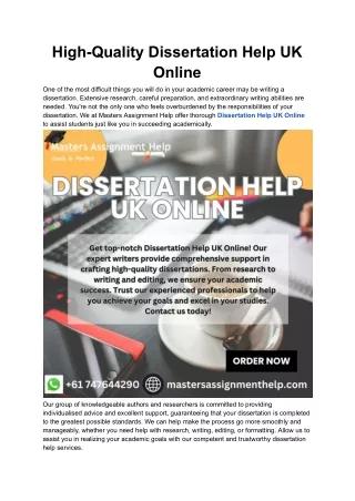 High-Quality Dissertation Help UK Online