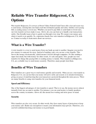 Wire Transfer Ridgecrest, CA