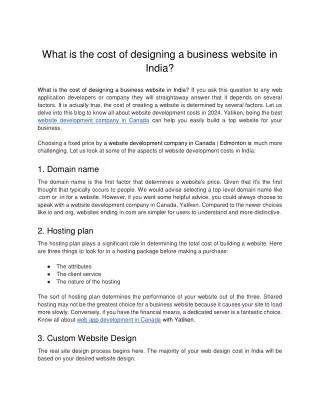 What is the cost of designing a business website in India?