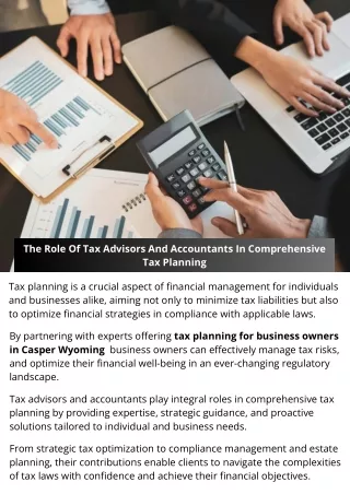 The Role Of Tax Advisors And Accountants In Comprehensive Tax Planning