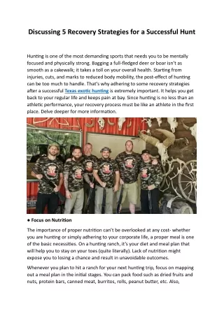 Discussing 5 Recovery Strategies for a Successful Hunt