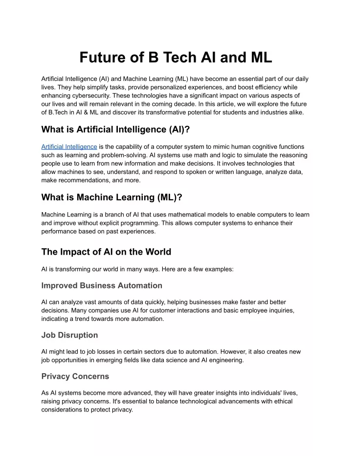 future of b tech ai and ml