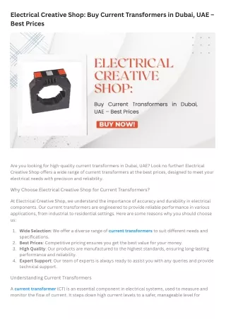 Electrical Creative Shop Buy Current Transformers in Dubai, UAE – Best Prices