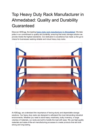 Top Heavy Duty Rack Manufacturer in Ahmedabad: Quality and Durability Guaranteed