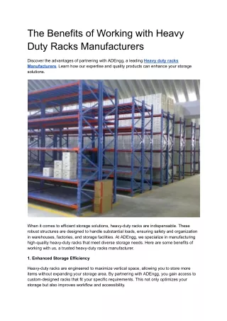The Benefits of Working with Heavy Duty Racks Manufacturers | ADEngg