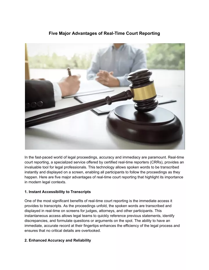 five major advantages of real time court reporting