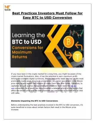 Best Practices Investors Must Follow for Easy BTC to USD Conversion