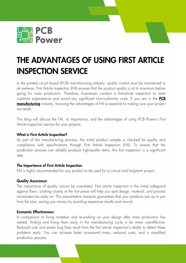 the advantages of using first article inspection