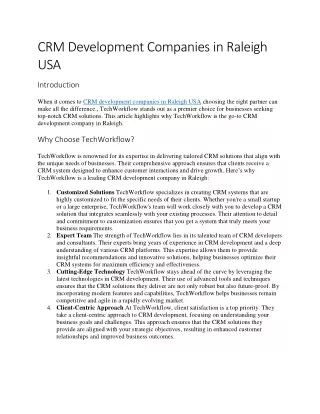CRM Development Companies in Raleigh USA