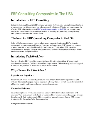 ERP Consulting Companies In The USA