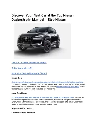 Discover Your Next Car at the Top Nissan Dealership in Mumbai – Etco Nissan