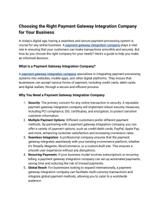 Choosing the Right Payment Gateway Integration Company for Your Business