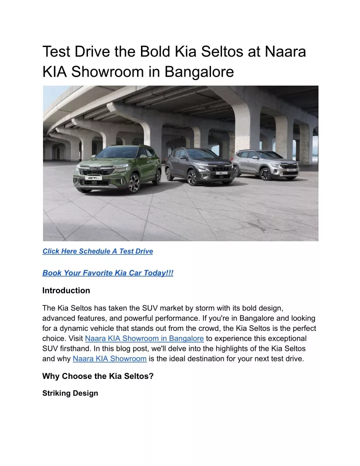 test drive the bold kia seltos at naara