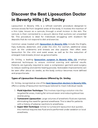 Discover the Best Liposuction Doctor in Beverly Hills | Dr. Smiley