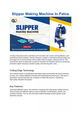 Slipper Making Machine In Patna