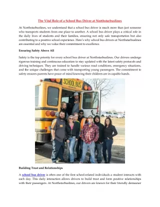 The Vital Role of a School Bus Driver at Northstarbuslines