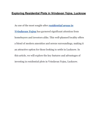 exploring residential plots in vrindavan yojna