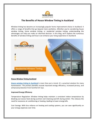The Benefits of House Window Tinting in Auckland
