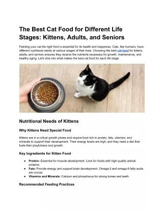 The Best Cat Food for Different Life Stages: Kittens, Adults, and Seniors