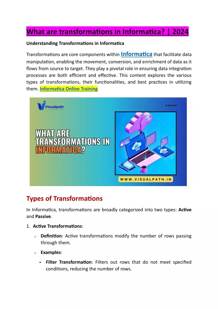 what are transformations in informatica 2024