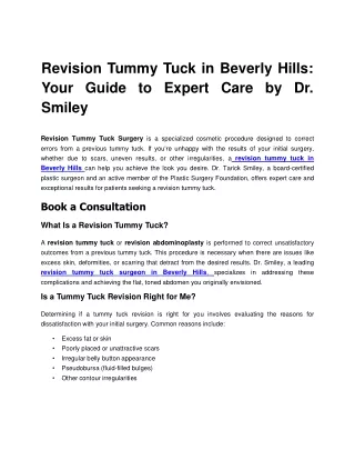 Revision Tummy Tuck in Beverly Hills Your Guide to Expert Care by Dr. Smiley