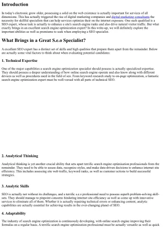 What Makes a Great Search Engine Optimization Professional? Skill-sets and Premi