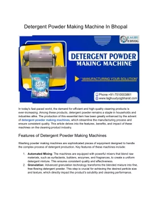 Detergent Powder Making Machine In Bhopal
