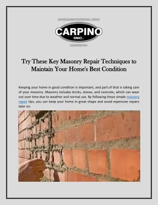 Try These Key Masonry Repair Techniques to Maintain Your Home