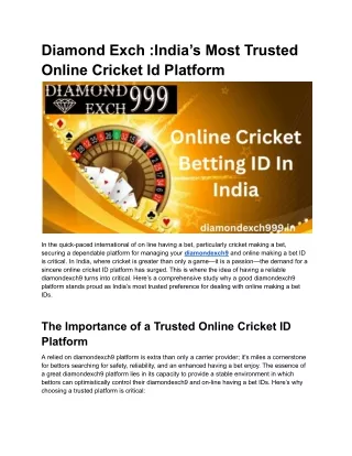 Diamond Exch _India’s Most Trusted Online Cricket Id Platform