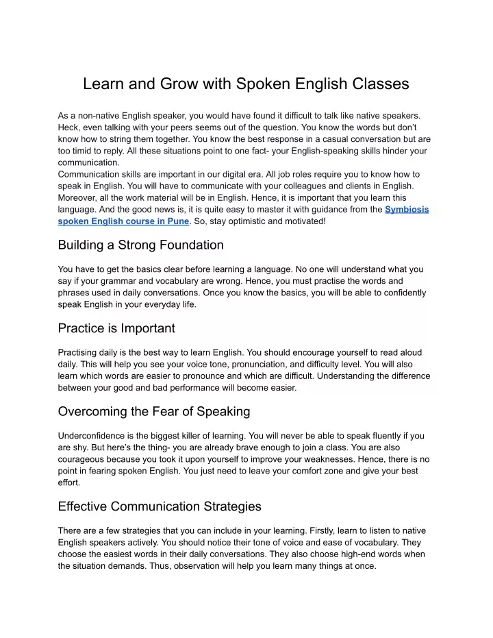 learn and grow with spoken english classes