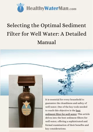 Best Sediment Filter for Well - Ultimate Guide to Clean Well Water