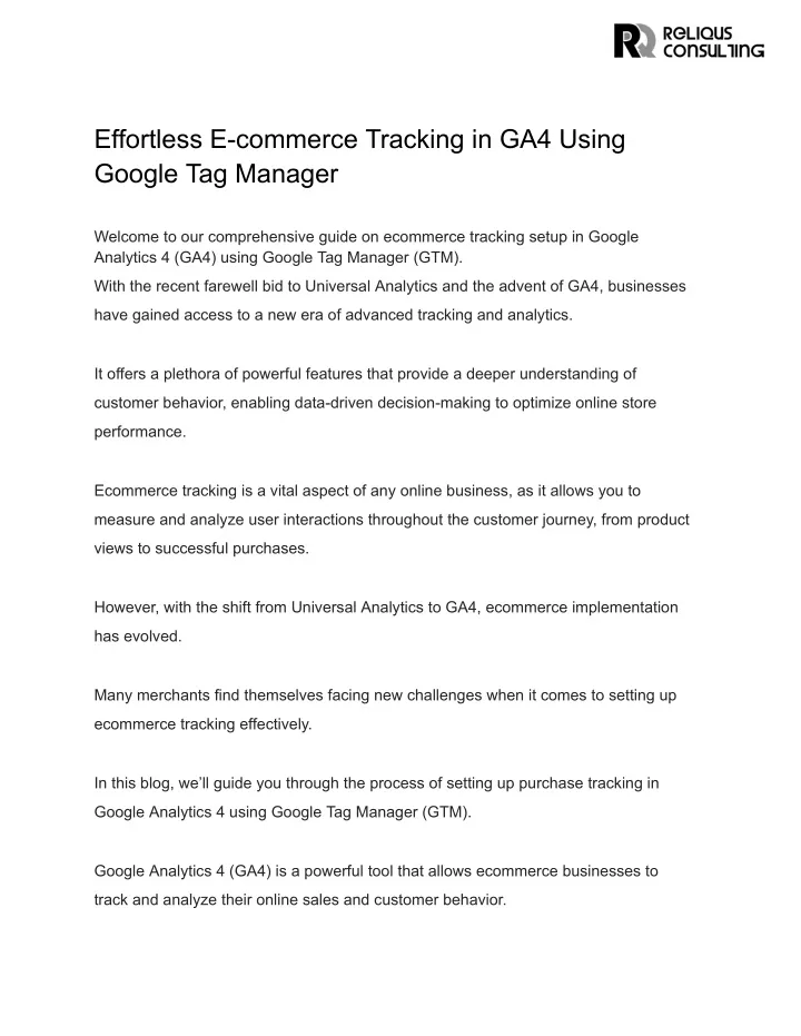 effortless e commerce tracking in ga4 using