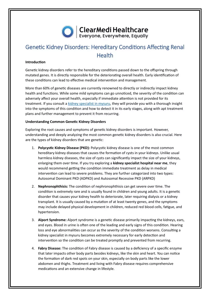 genetic kidney disorders hereditary conditions