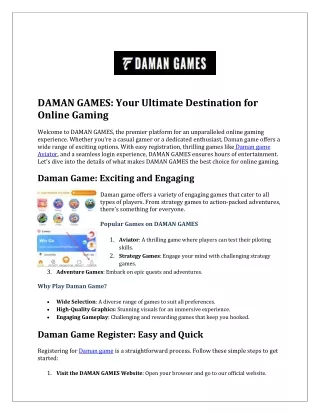 daman games your ultimate destination for online