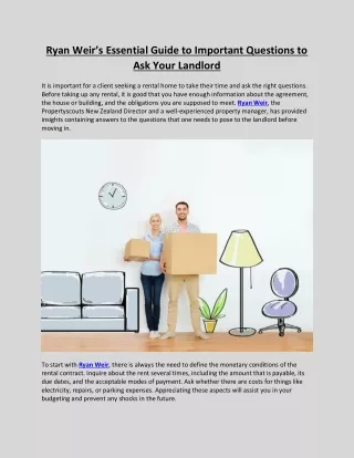 Ryan Weir’s Essential Guide to Important Questions to Ask Your Landlord