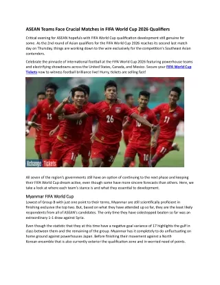 ASEAN Teams Face Crucial Matches in FIFA World Cup 2026 Qualifiers