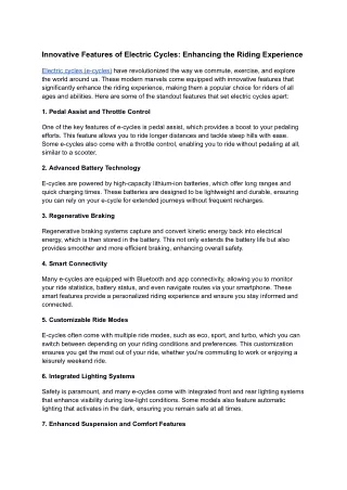 Innovative Features of Electric Cycles_ Enhancing the Riding Experience