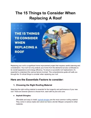 The 15 Things to Consider When Replacing A Roof