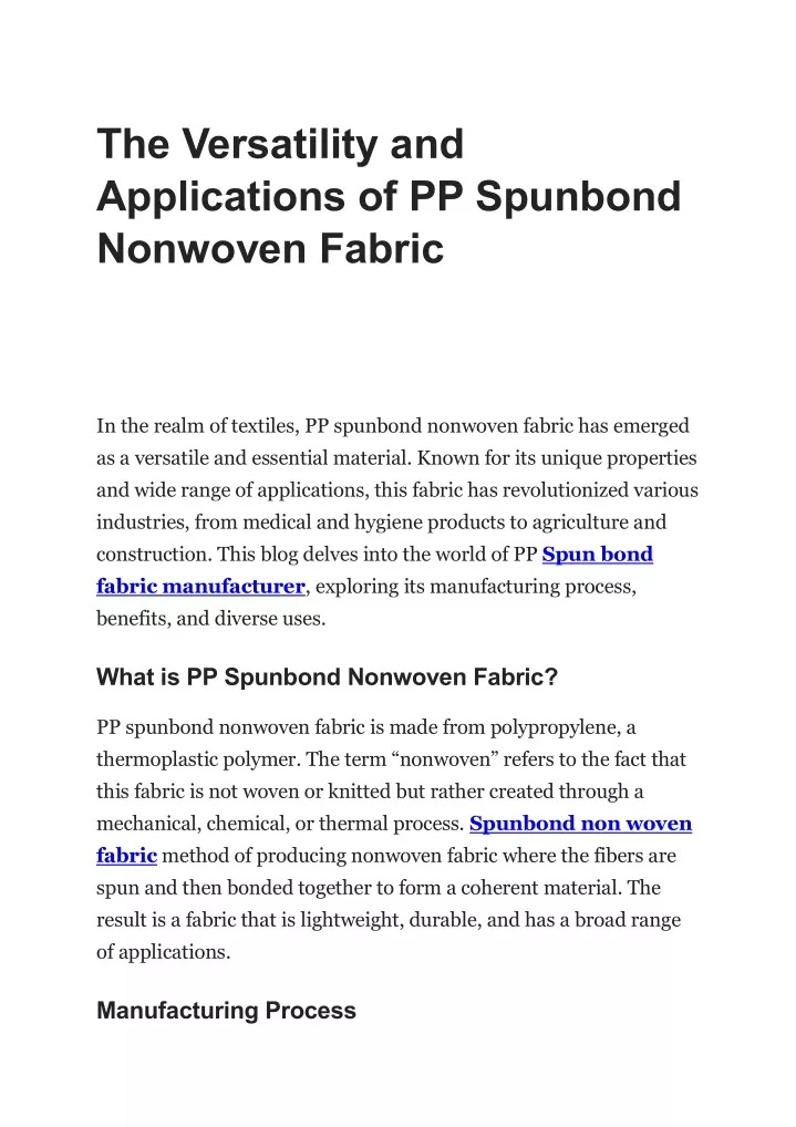 the versatility and applications of pp spunbond