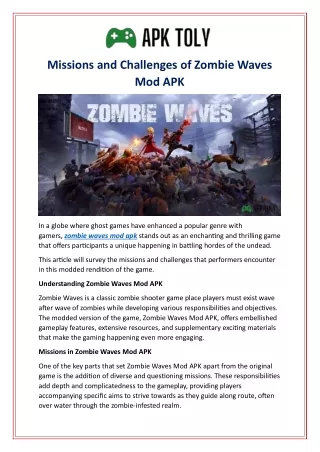 Missions and Challenges of Zombie Waves Mod APK