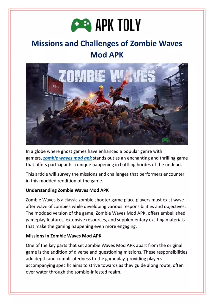 missions and challenges of zombie waves mod apk