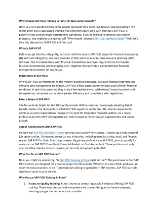 why choose sap fico training in pune for your