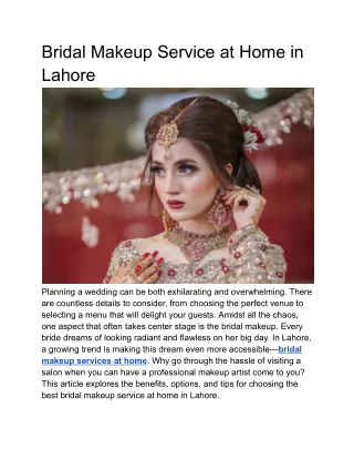 Bridal Makeup Service at Home in Lahore