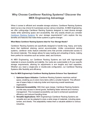 Why Choose Cantilever Racking Systems_ Discover the MEK Engineering Advantage
