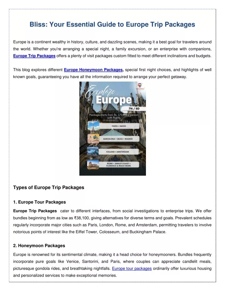 bliss your essential guide to europe trip packages